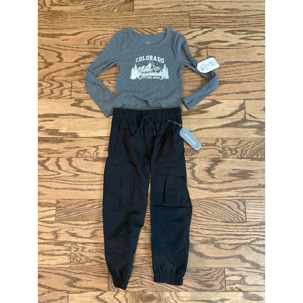 Boys Long Sleeve Shirt and Black Joggers‎ Cargo Wonder Nation Size XL Gray